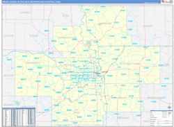 Omaha-Council Bluffs Metro Area Wall Map Basic Style 2024